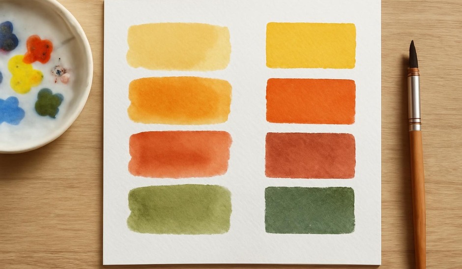 painted swatches demonstrating layered washes and transparent glazes side by side