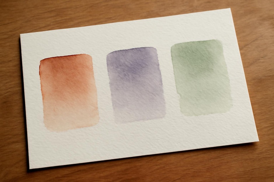 Three small watercolor swatches showing transparent washes and soft edges